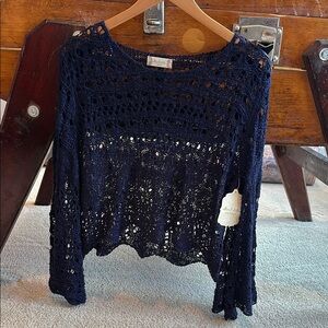 Navy Blue Crochet Sweater
